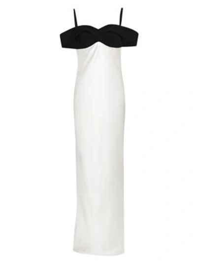 Brandon Maxwell Off-the-shoulder Silk Draped Gown In Black Ivory