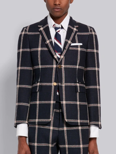Thom Browne Prince Of Wales Checked Wool Blazer In Blue
