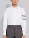 THOM BROWNE THOM BROWNE WHITE COTTON OXFORD ANIMAL ICON EMBROIDERED 4-BAR STRAIGHT FIT LONG SLEEVE SHIRT,MWL272E0617715029920