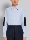 THOM BROWNE THOM BROWNE BLUE OXFORD ELBOW PATCH STRAIGHT FIT LONG SLEEVE SHIRT,MWL312A0617715029924