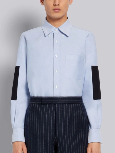 Thom Browne Blue Oxford Elbow Patch Straight Fit Long Sleeve Shirt