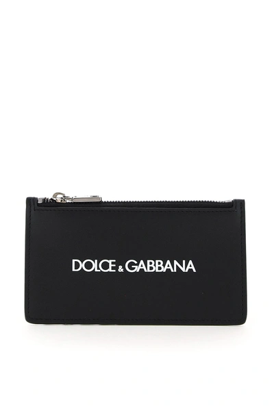 Dolce & Gabbana Zipped Card Holder With Logo In Black,white
