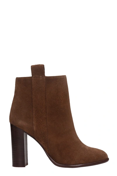 Anna F. High Heels Ankle Boots In Brown Suede