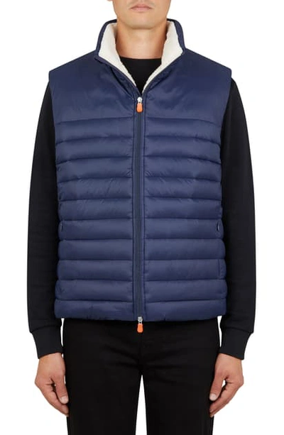 Save The Duck Fleece Lined Puffer Vest In Navy Blue