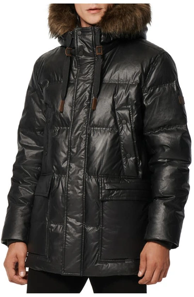 Andrew Marc Galveston Quilted Faux Fur Trimmed Hood Down Parka In Black