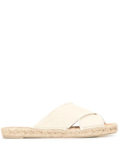 Castaã±er Palmera Sand Canvas Criss Cross Slide Sandals In Cream