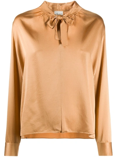 Forte Forte Pussy Bow Satin Blouse In Brown