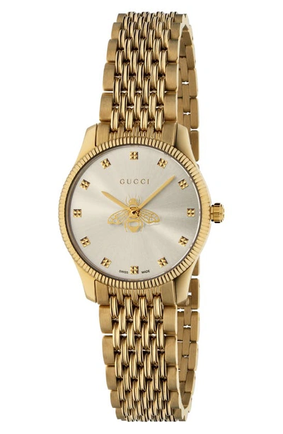 Gucci G-timeless Slim Yellow Gold Pvd Stainless Steel Bracelet Watch