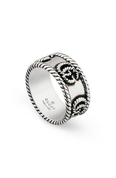 Gucci Ring In Aged Sterling Silver With Double G Detail