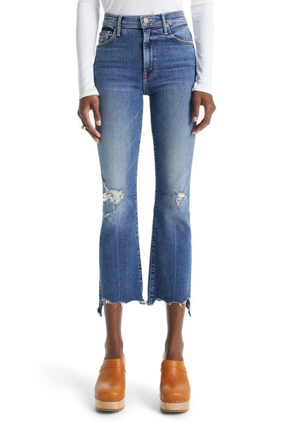 Mother The Insider High Rise Crop Step Fray Bootcut Jeans In Dancing On Coals