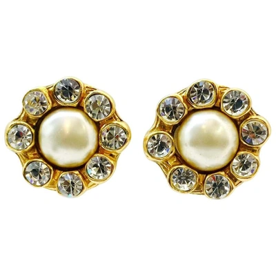 Pre-owned Chanel Classic  Vintage Faux Pearl Earrings In Gold