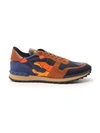 Valentino Blue & Orange Rockrunner Nappa & Fabric Sneaker In Orange