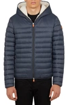 Save The Duck Giga Waterproof Faux Shearling Lined Puffer Jacket In Navy Blue
