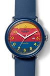 Shinola Detrola Silicone Strap Watch, 43mm In Navy/ Yellow/ Navy