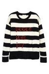 Girl's 1901 Kids' Merry Sparkle Sweater In Black- Ivory Peace Love Joy
