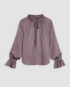 ANN TAYLOR SHIRRED RUFFLE TIE NECK BLOUSE,550158