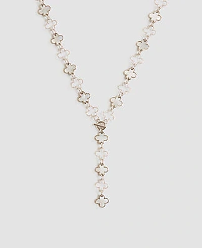 Ann Taylor Pave Clover Lariat Necklace In Silver
