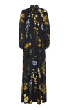 LELA ROSE WOMEN'S FLORAL-PRINT TIE-NECK MAXI CREPE MAXI DRESS