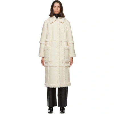 Stand Studio Off-white Faux-leather & Faux-shearling Patrice Long Coat In Ivory
