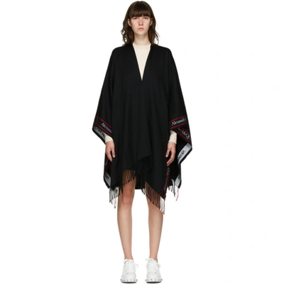 Alexander Mcqueen Selvedge Fringed Wool Cape In Black