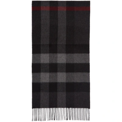 Burberry Grey Cashmere Mega Check Scarf In Charcoal