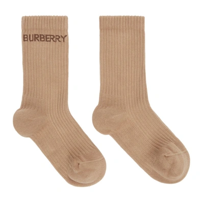 Burberry Beige Logo Sports Socks In Camel
