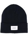 Dondup Fine-knit Logo Patch Beanie In Blue
