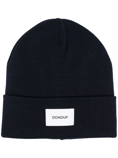 Dondup Fine-knit Logo Patch Beanie In Blue