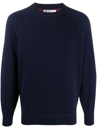 Brunello Cucinelli Knitted Virgin Wool-blend Sweatshirt In Blu