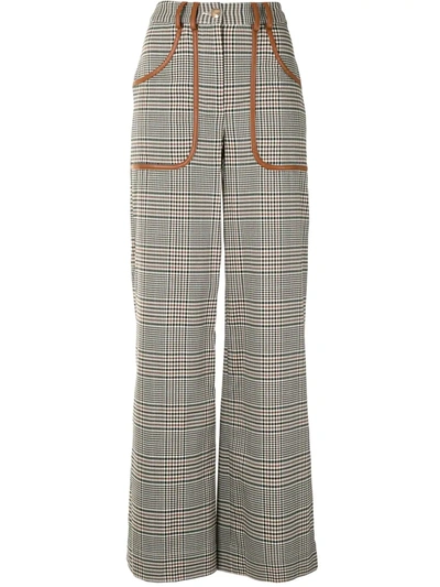 Staud Glenplaid Straight Trousers In Brown