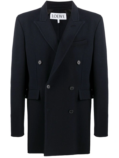 Loewe Double-breasted Coat In Blue