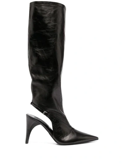 Jil Sander Cut-out Knee-high Leather Boots In Black