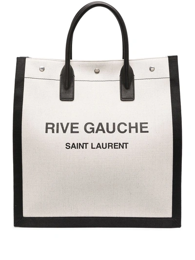 Saint Laurent Noe Logo-print Leather-trimmed Canvas Tote Bag In White