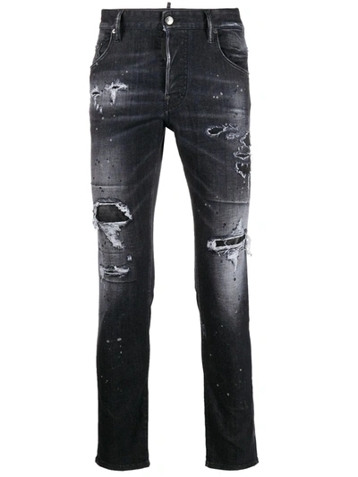 Dsquared2 Distressed Slim-fit Jeans In Black