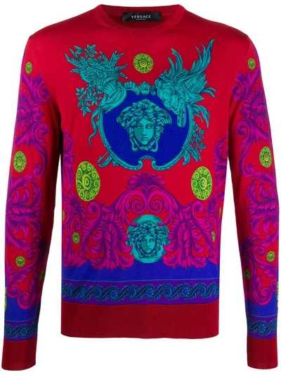 Versace Medusa-intarsia Jumper In Red