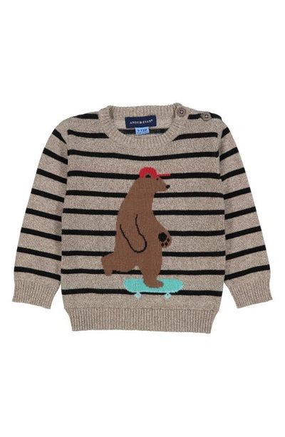 Andy & Evan Kids' Bear Intarsia Crewneck Sweater In Brown