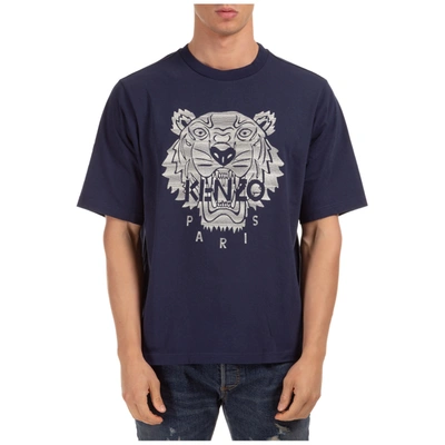 Kenzo Men's Short Sleeve T-shirt Crew Neckline Jumper Tiger In Navy Blue