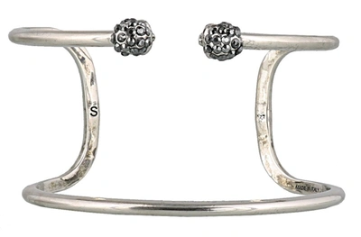 Alexander Mcqueen Double-wrap Crystal Skull Cuff Bracelet In Silver