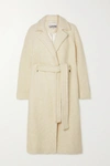 GANNI BELTED DOUBLE-BREASTED WOOL-BLEND BOUCLÉ COAT