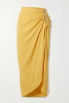 RACIL ALEXIA CRYSTAL-EMBELLISHED RUCHED CREPE DE CHINE WRAP MIDI SKIRT