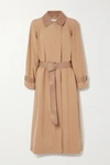 FERRAGAMO BELTED LEATHER-TRIMMED SILK TRENCH COAT