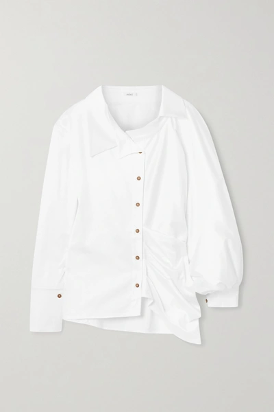 Aaizél + Net Sustain Ruched Cotton-blend Poplin Shirt In White