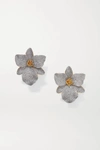 BEGÜM KHAN SINGAPORE ORCHIDS GOLD-PLATED, CRYSTAL AND ENAMEL CLIP EARRINGS