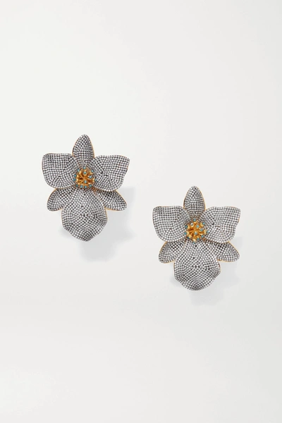 Begüm Khan Singapore Orchids Gold-plated, Crystal And Enamel Clip Earrings In Silver
