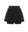 Adidas By Stella Mccartney Truepurpose Layered Perforated Recycled-shell And Stretch Shorts In Black