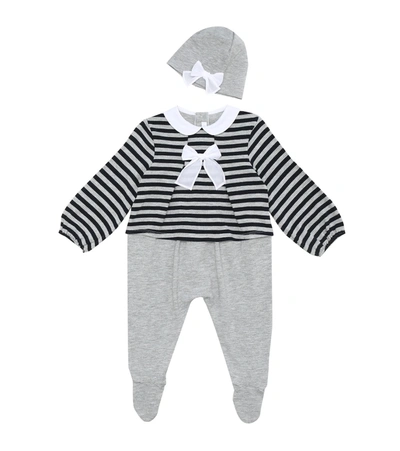 Il Gufo Baby条纹连身衣和帽子套装 In Grey