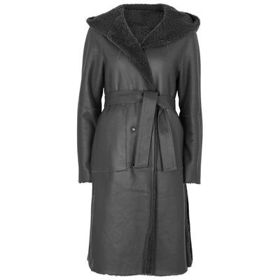 Anne Vest Greta Grey Reversible Leather Coat In Dark Grey