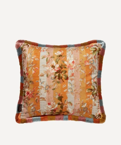 House Of Hackney Rainbow Rose Medium Cotton Linen Cushion In Pink