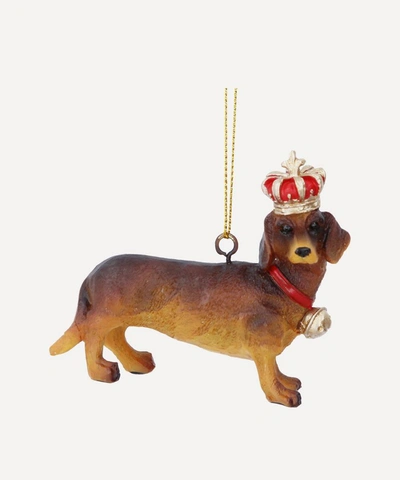 Unspecified Crowned Dachshund Decoration In Gold-tone