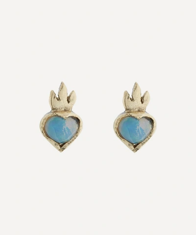 Acanthus Gold Opal Sacred Heart Stud Earrings